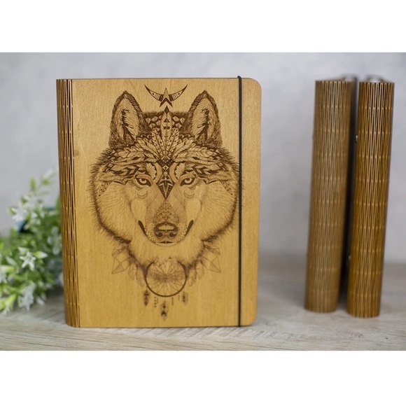 Mystical Wolf Engraved Wooden Journal - Picture 3 of 15